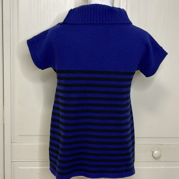 Theory Womens Christobal Cashmere Striped Blue Mock Neck Ribbed Trim Sweater Top - Picture 6 of 11